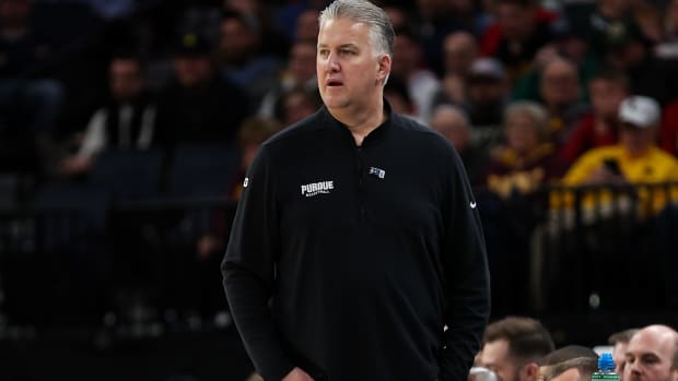Purdue Boilermakers head coach Matt Painter looks on during the second half against the Wisconsin Badgers at Target Center.